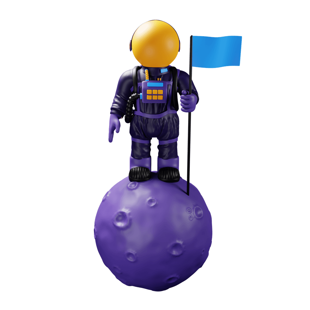 A 3d view of an astronaut holding a flag on the moon!